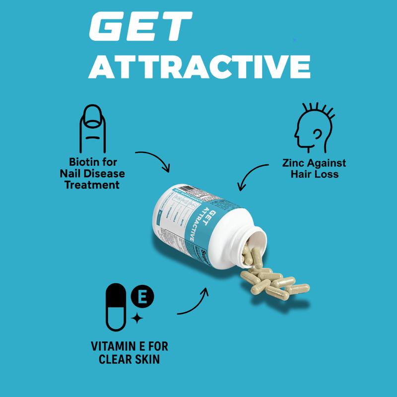 GET ATTRACTIVE – Vitaminas Cabello, Piel y Uñas con Biotina 5000 mcg